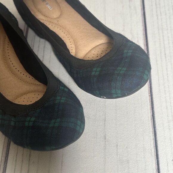 Lands End Womens 8 B Ballet Flat Shoe Round Toe Elastic Trim Slip On Plaid EUC - Picture 3 of 10